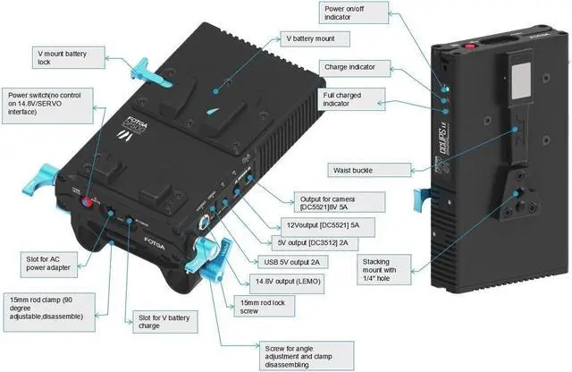 Alt view image 7 of 7 - DP500 15mm Rail Power Supply V Mount Battery Plate & Charger for DSLR Mirrorless Camera Monitor Video Transmitter A7/A7R/A7S A9 GH6 S5II Canon R5C R50 R8 R10 Z8 Z9 BMPCC 4K 6K Pro