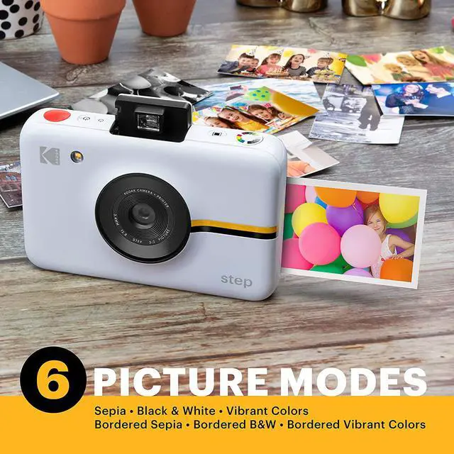 Alt view image 3 of 7 - Kodak Step Instant Camera with 10MP Image Sensor, Zink Zero Ink Technology (White) Bundle: Photo Album, Case, 20 Pack Zink Paper, Markers, Stickers.