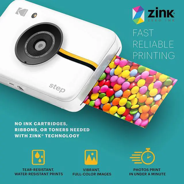 Alt view image 4 of 7 - Kodak Step Instant Camera with 10MP Image Sensor, Zink Zero Ink Technology (White) Bundle: Photo Album, Case, 20 Pack Zink Paper, Markers, Stickers.