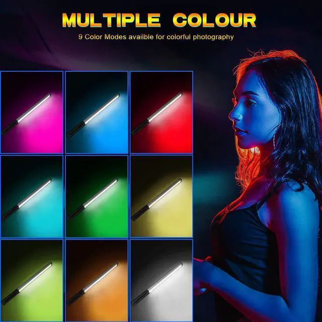 Alt view image 3 of 7 - Hagibis RGB Handheld LED Video Light Wand Stick Photography Light 9 Colors,with Built-in Rechargable Battery and Remote Control,1000 Lumens Adjustable 3200K-5600K,Hot Shoe Adapter Included..