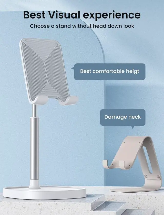 Alt view image 2 of 7 - LISEN Desk Organizers and Accessories Workspace Organizers Cell Phone Stand White Height Angle Adjustable Stable iPad Holder Stand Sturdy Stand for 4-10in iPhone 13 Pro iPad Kindel Samsung etc
