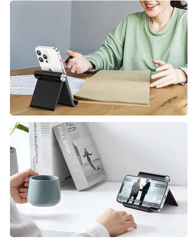 Alt view image 5 of 7 - UGREEN Cell Phone Stand Holder for Desk Adjustable Compatible with iPhone 13 12 Pro Max 11 SE XS XR 8 Plus 6 7 Samsung Galaxy Note20 S20 S10 S9 S8 Android Smartphone Mobile Phone Dock Foldable, Black