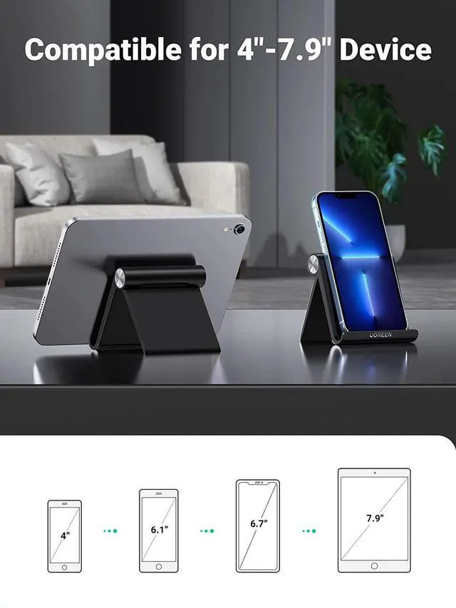 Alt view image 4 of 7 - UGREEN Cell Phone Stand Holder for Desk Adjustable Compatible with iPhone 13 12 Pro Max 11 SE XS XR 8 Plus 6 7 Samsung Galaxy Note20 S20 S10 S9 S8 Android Smartphone Mobile Phone Dock Foldable, Black