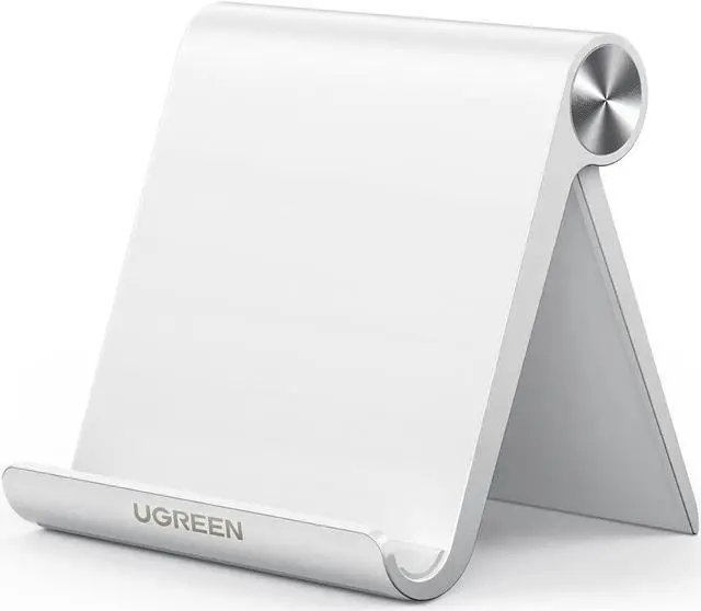 Main image of UGREEN Cell Phone Stand for Desk Phone Holder Foldable Portable Adjustable Compatible with iPhone 14 13 Pro Max, iPhone 12 11 Plus SE XS XR 8 7, Office Desk Travel Accessories, White