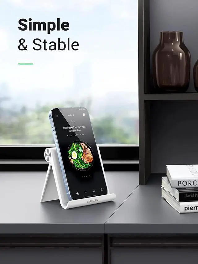 Alt view image 2 of 7 - UGREEN Cell Phone Stand for Desk Phone Holder Foldable Portable Adjustable Compatible with iPhone 14 13 Pro Max, iPhone 12 11 Plus SE XS XR 8 7, Office Desk Travel Accessories, White