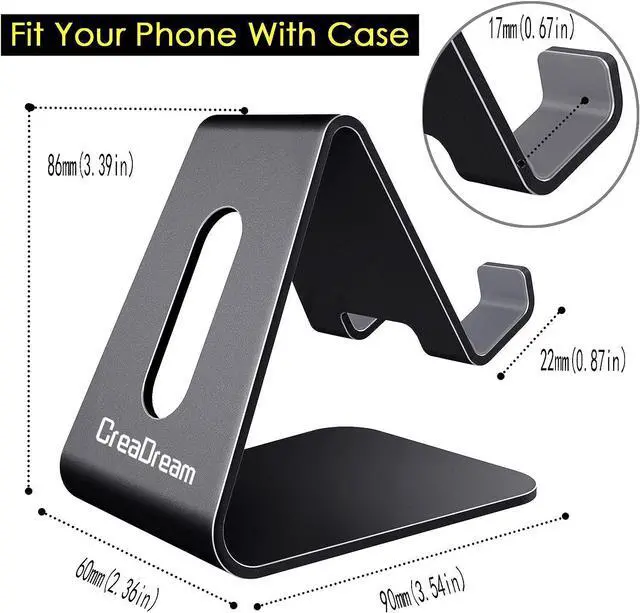 Alt view image 5 of 7 - CreaDream Cell Phone Stand, Cradle, Holder, Aluminum Desktop Stand Compatible with Switch, All Smart Phone, iPhone 11 Pro Xs Max Xr X Se 8 7 6 6s Plus SE 5 5s-Black, Welcome to consult