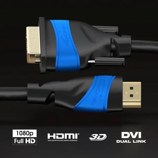 Alt view image 2 of 6 - HDMI DVI Adapter Cable with A.I.S. Signal-Interference Protection  6ft (bi-Directional DVI-D 24+1/HDMI Monitor Cable PC/Laptop to Monitor/TV Full HD/1080p) by CableDirect