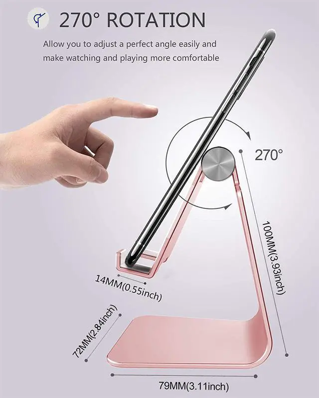 Alt view image 3 of 7 - Adjustable Cell Phone Stand, CreaDream Phone Stand, Cradle, Dock, Holder, Aluminum Desktop Stand Compatible With Phone Xs Max Xr 8 7 6 6s Plus SE Charging, Accessories Desk,All Mobile Phones-Rose Gold