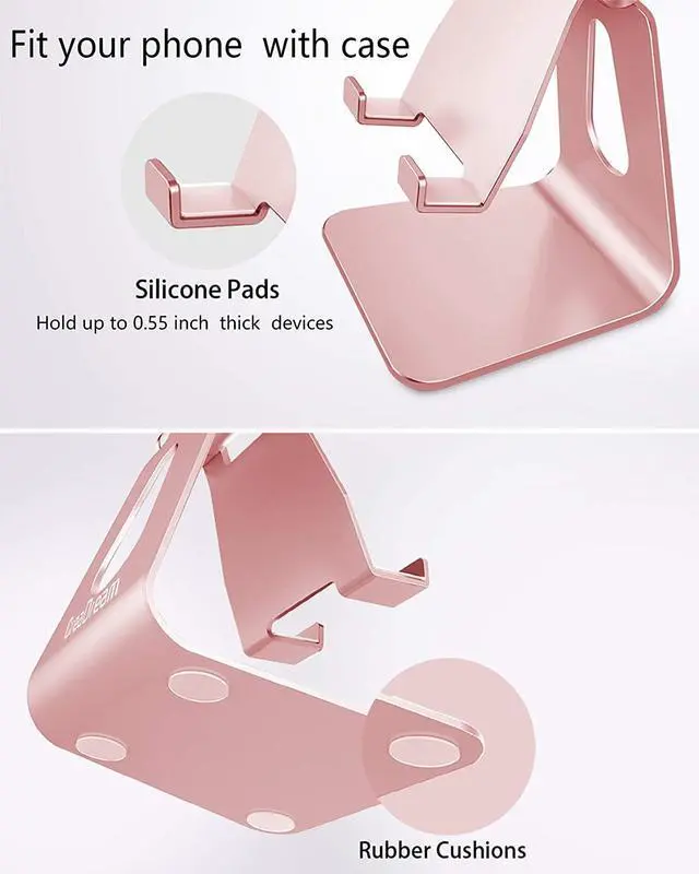 Alt view image 5 of 7 - Adjustable Cell Phone Stand, CreaDream Phone Stand, Cradle, Dock, Holder, Aluminum Desktop Stand Compatible With Phone Xs Max Xr 8 7 6 6s Plus SE Charging, Accessories Desk,All Mobile Phones-Rose Gold