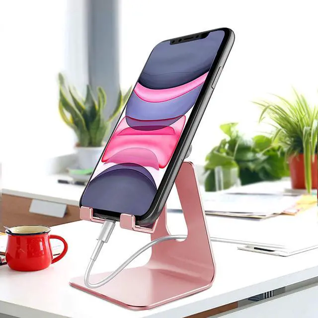 Alt view image 2 of 7 - Adjustable Cell Phone Stand, CreaDream Phone Stand, Cradle, Dock, Holder, Aluminum Desktop Stand Compatible With Phone Xs Max Xr 8 7 6 6s Plus SE Charging, Accessories Desk,All Mobile Phones-Rose Gold