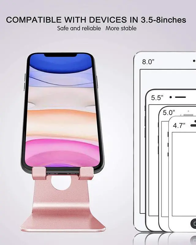 Alt view image 6 of 7 - Adjustable Cell Phone Stand, CreaDream Phone Stand, Cradle, Dock, Holder, Aluminum Desktop Stand Compatible With Phone Xs Max Xr 8 7 6 6s Plus SE Charging, Accessories Desk,All Mobile Phones-Rose Gold