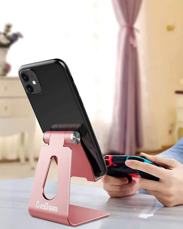 Alt view image 4 of 7 - Adjustable Cell Phone Stand, CreaDream Phone Stand, Cradle, Dock, Holder, Aluminum Desktop Stand Compatible With Phone Xs Max Xr 8 7 6 6s Plus SE Charging, Accessories Desk,All Mobile Phones-Rose Gold