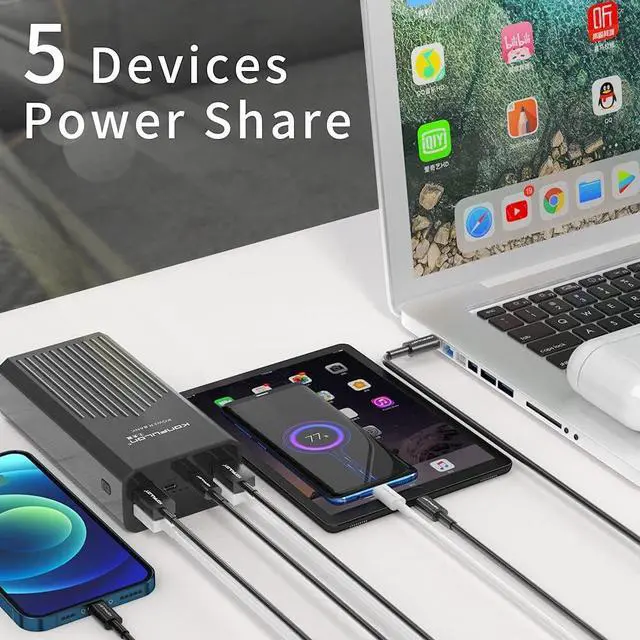 Alt view image 2 of 7 - Power Bank 40000mah Portable Charger 20W USB-C Battery Pack with 5 Outputs & 2 Inputs External Battery Cell Phone Charger with Phone Holder Compatible with iPhone 12, MacBook Pro and Samsung