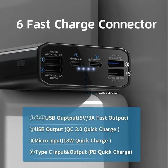 Alt view image 7 of 7 - Power Bank 40000mah Portable Charger 20W USB-C Battery Pack with 5 Outputs & 2 Inputs External Battery Cell Phone Charger with Phone Holder Compatible with iPhone 12, MacBook Pro and Samsung