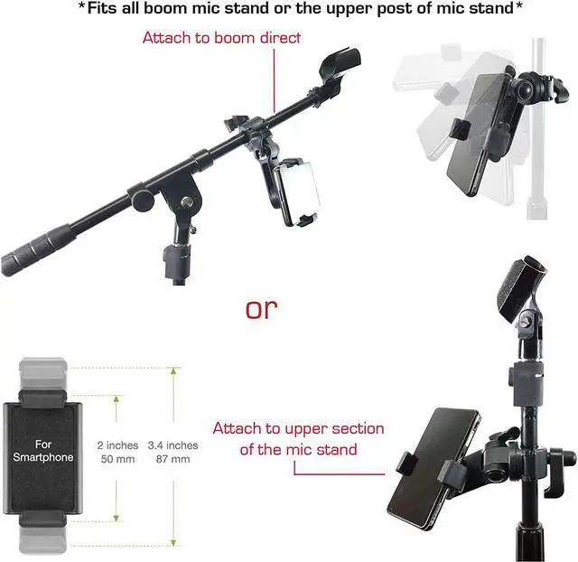 Alt view image 3 of 4 - AccessoryBasics Music Boom Mic Microphone Stand Smartphone Mount w/360° Swivel Adjust Holder for all smartphones up to 3.75 inches wide (Zoom Video Compatible), Welcome to consult
