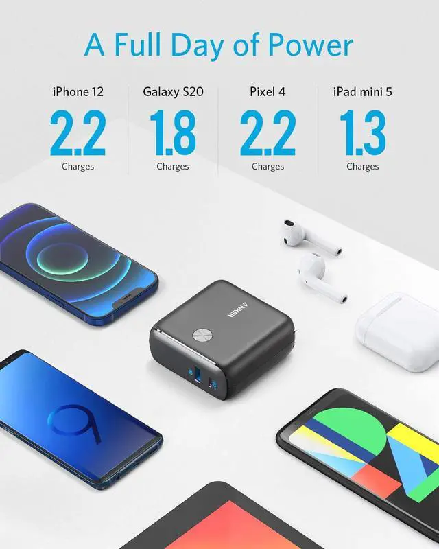 Alt view image 5 of 7 - Anker PowerCore Fusion 10000, 20W USB-C Portable Charger 10000mAh 2-in-1 with Power Delivery Wall Charger for iPhone14/13/12 Series, iPad, Samsung, Pixel and More
