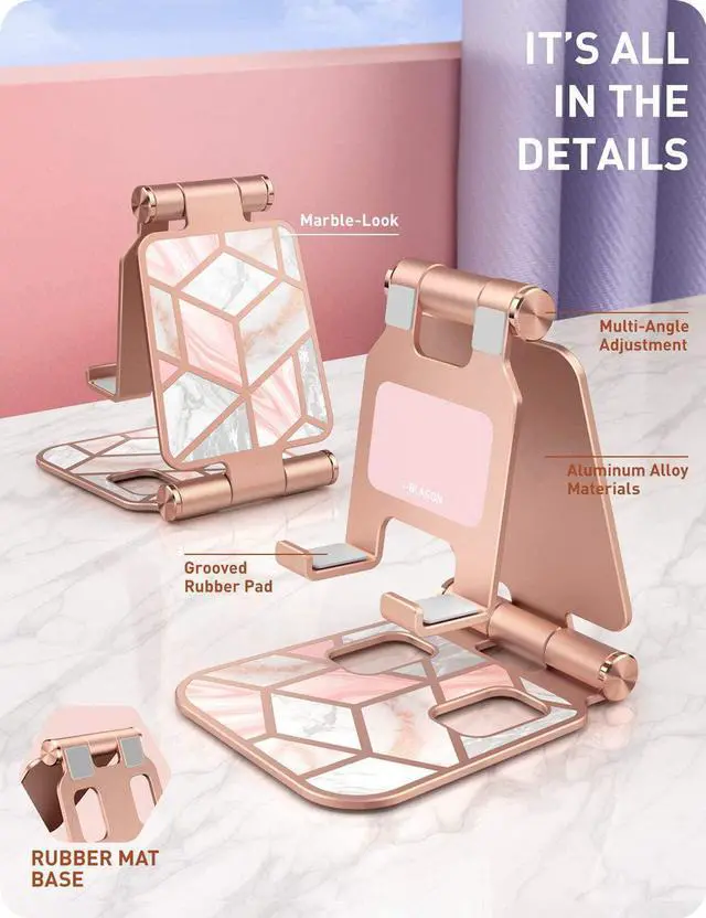 Alt view image 3 of 7 - Cell Phone Stand for Desk Cell Phone Holder Foldable Adjustable Fits All Smart Phones iPhone15 14 13 Pro Max  S24 S23 S22 Flip Multi-Angle Office Desk Phone Stand Holder Marble
