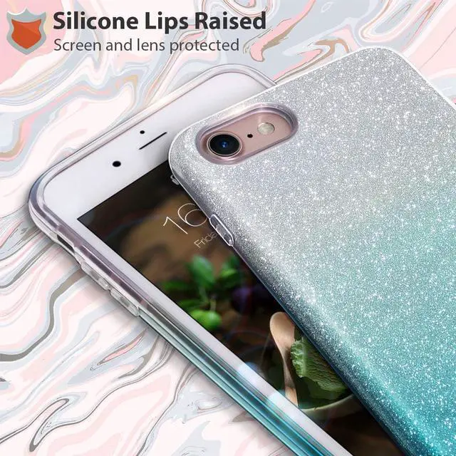 Alt view image 2 of 7 - MATEPROX iPhone Se 2022 Case,iPhone SE 2020 case,iPhone 8 case,iPhone 7 Glitter Bling Sparkle Cute Girls Women Protective Case for 4.7" iPhone 7/8/SE(Gradient Green)
