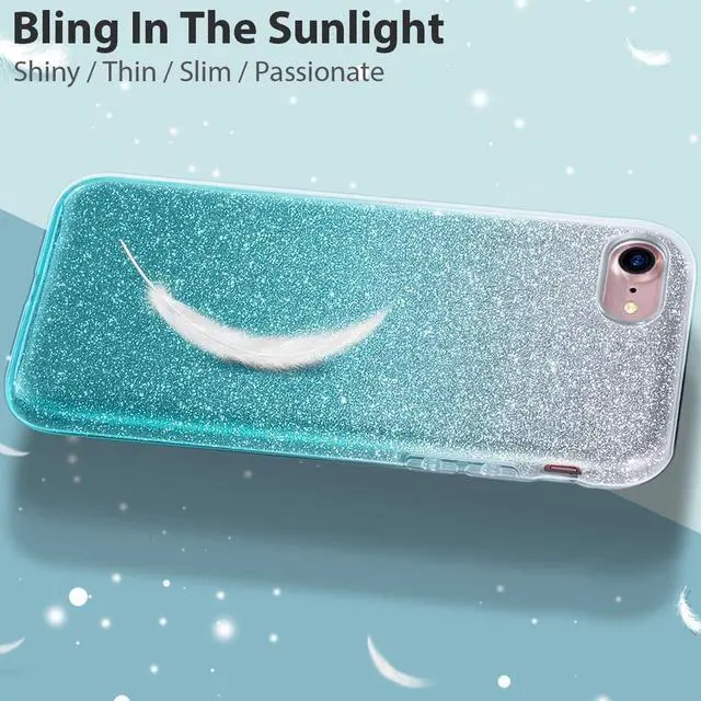 Alt view image 3 of 7 - MATEPROX iPhone Se 2022 Case,iPhone SE 2020 case,iPhone 8 case,iPhone 7 Glitter Bling Sparkle Cute Girls Women Protective Case for 4.7" iPhone 7/8/SE(Gradient Green)