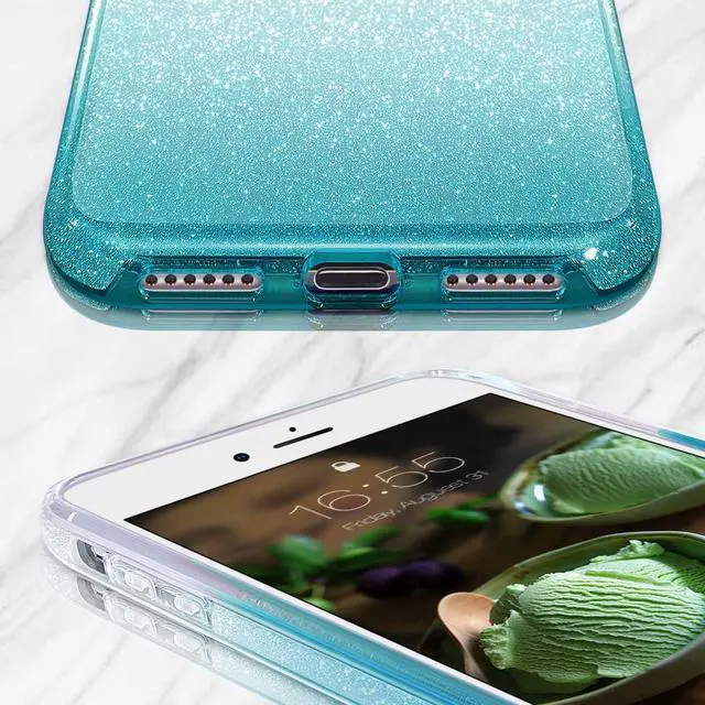 Alt view image 4 of 7 - MATEPROX iPhone Se 2022 Case,iPhone SE 2020 case,iPhone 8 case,iPhone 7 Glitter Bling Sparkle Cute Girls Women Protective Case for 4.7" iPhone 7/8/SE(Gradient Green)