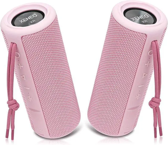 Main image of X21 Dual Portable Bluetooth Wireless Speakers Waterproof with Stereo Pairing, FM Radio, Micro SD Card, Aux-in, IPX6, 30W for Outdoor, Home, Office, Party and Travel (Pack 2 Pink)