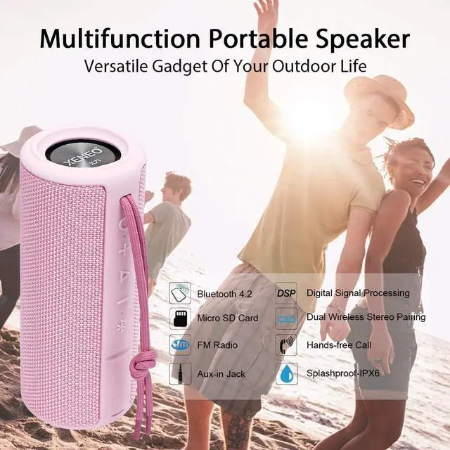 Alt view image 5 of 7 - X21 Dual Portable Bluetooth Wireless Speakers Waterproof with Stereo Pairing, FM Radio, Micro SD Card, Aux-in, IPX6, 30W for Outdoor, Home, Office, Party and Travel (Pack 2 Pink)
