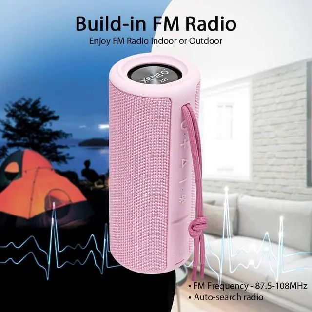 Alt view image 4 of 7 - X21 Dual Portable Bluetooth Wireless Speakers Waterproof with Stereo Pairing, FM Radio, Micro SD Card, Aux-in, IPX6, 30W for Outdoor, Home, Office, Party and Travel (Pack 2 Pink)