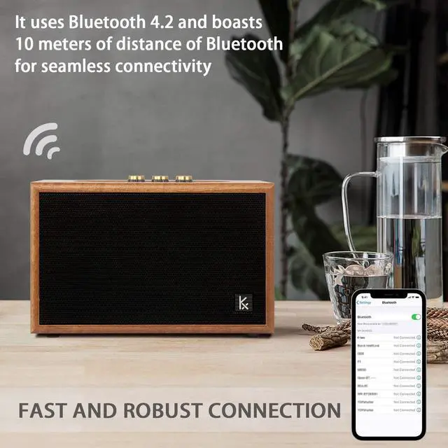 Alt view image 3 of 7 - Retro Wooden Bluetooth Speaker, KONEX 40W Vintage Portable Wireless Speaker, Bluetooth 4.2 Heavy Bass Music Player, 20H Long Playtime, Outdoor Speaker for Home, Office, Party, Gift for Friend