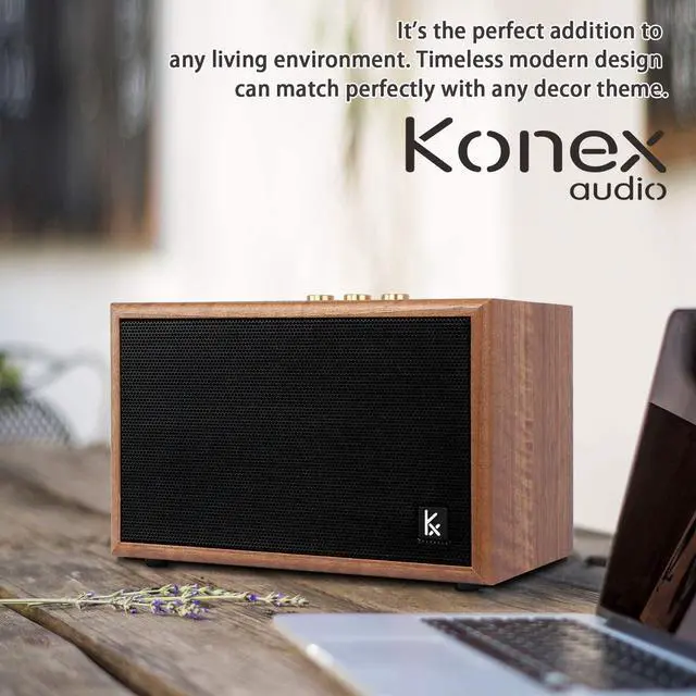 Alt view image 7 of 7 - Retro Wooden Bluetooth Speaker, KONEX 40W Vintage Portable Wireless Speaker, Bluetooth 4.2 Heavy Bass Music Player, 20H Long Playtime, Outdoor Speaker for Home, Office, Party, Gift for Friend
