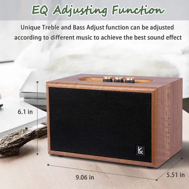 Alt view image 5 of 7 - Retro Wooden Bluetooth Speaker, KONEX 40W Vintage Portable Wireless Speaker, Bluetooth 4.2 Heavy Bass Music Player, 20H Long Playtime, Outdoor Speaker for Home, Office, Party, Gift for Friend