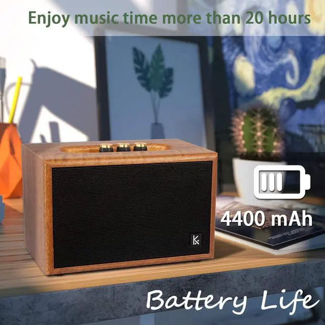 Alt view image 4 of 7 - Retro Wooden Bluetooth Speaker, KONEX 40W Vintage Portable Wireless Speaker, Bluetooth 4.2 Heavy Bass Music Player, 20H Long Playtime, Outdoor Speaker for Home, Office, Party, Gift for Friend