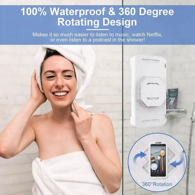 Alt view image 2 of 6 - Shower Phone Holder Waterproof 360 Rotation Shower Phone Case Anti-Fog High Sensitivity Universal Cover Mount Stand for Bathroom Wall Mirror Bathtub Kitchen Gift for Men Women