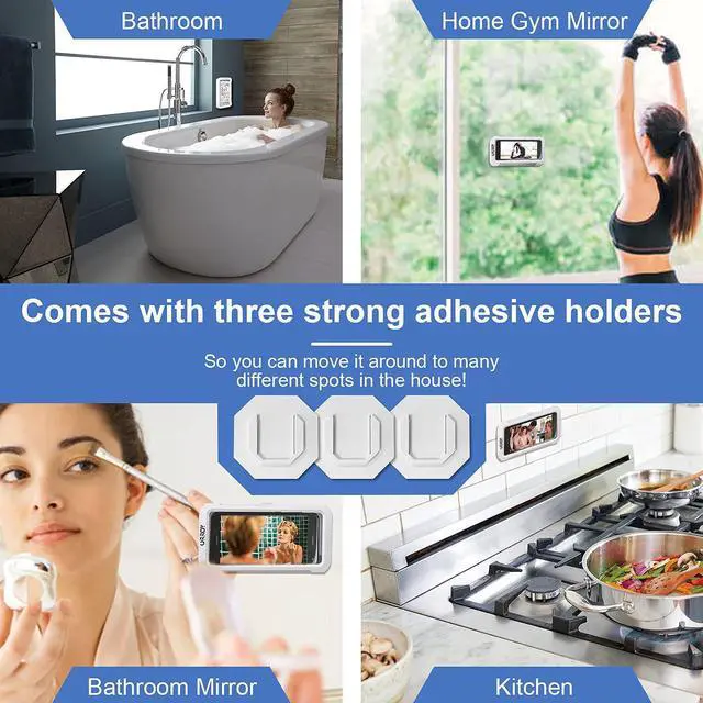 Alt view image 3 of 6 - Shower Phone Holder Waterproof 360 Rotation Shower Phone Case Anti-Fog High Sensitivity Universal Cover Mount Stand for Bathroom Wall Mirror Bathtub Kitchen Gift for Men Women