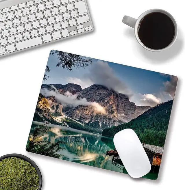 Alt view image 4 of 6 - Mouse Pad Natural Mountains Landscape Mouse Pad Computer Mouse Mat Square Waterproof Mousepad Non-Slip Rubber Base MousePads for Office Home Laptop
