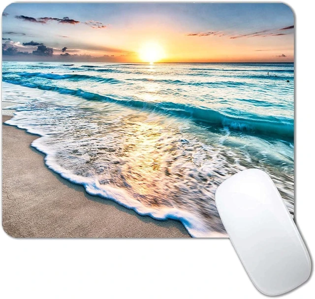 Main image of Beach Sunset Mouse Pad Cute Mouse pad Custom Small Mouse Pads with Designs Portable Office Non-Slip Rubber Base Wireless Mouse Pad for Laptop