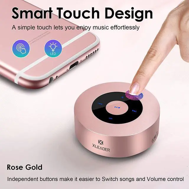 Alt view image 2 of 7 - XLEADER Mini Bluetooth Speaker (Travel Case Packed) Portable Wireless Speaker with Aux input, Micro SD, Mic, Touch Design, 12H Playtime, Pink Cute Small Speaker for iPhone Laptop Shower Office Gifts