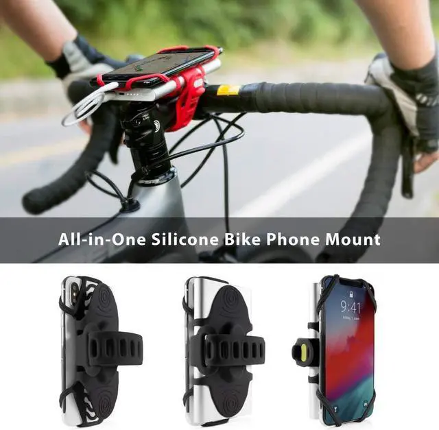 Alt view image 7 of 7 - Bone Bike Tie Pro Pack 1, Bike Cell Phone + Charger Mount for Stem, Scratch-Free Silicone Holder, Universal Cycling Phone + Power Bank Holder Compatible with Most Smartphone (Black - 2-in-1 Mount)