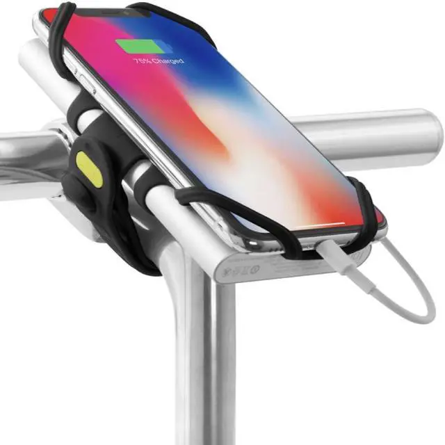 Main image of Bone Bike Tie Pro Pack 1, Bike Cell Phone + Charger Mount for Stem, Scratch-Free Silicone Holder, Universal Cycling Phone + Power Bank Holder Compatible with Most Smartphone (Black - 2-in-1 Mount)