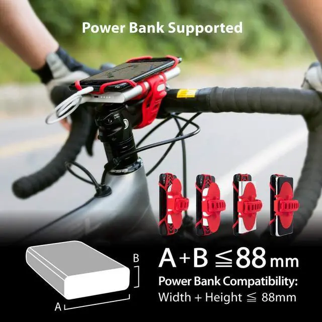 Alt view image 4 of 7 - Bone Bike Tie Pro Pack 1, Bike Cell Phone + Charger Mount for Stem, Scratch-Free Silicone Holder, Universal Cycling Phone + Power Bank Holder Compatible with Most Smartphone (Black - 2-in-1 Mount)