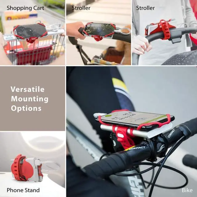 Alt view image 6 of 7 - Bone Bike Tie Pro Pack 1, Bike Cell Phone + Charger Mount for Stem, Scratch-Free Silicone Holder, Universal Cycling Phone + Power Bank Holder Compatible with Most Smartphone (Black - 2-in-1 Mount)