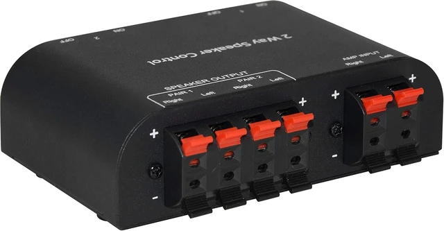 Alt view image 3 of 5 - 61048 2-to-4-Way Speaker Switch 1-in-2-Out to 1-in-4-Out Stereo Selector with Terminal Clamps, Metal Non-Slip Box (Black) (1 x 2 Way)