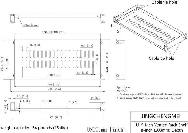 Alt view image 3 of 7 - Jingchengmei 2 Pack of 1U Disassembled Vented Cantilever Server Rack Mount Shelf 8" (203mm) Deep for 19" Network Cabinet or Equipment Rack (8V2PC)