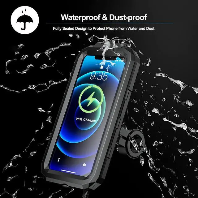 Alt view image 5 of 7 - Waterproof IP67 Motorcycle Phone Mount Wireless/USB C Charger Handlebar Cellphone Holder Quick Charge for 5.5"-6.8" Phones, Work by Wiring to 12/24V Motorcycles or Plugging to USB A Sockets