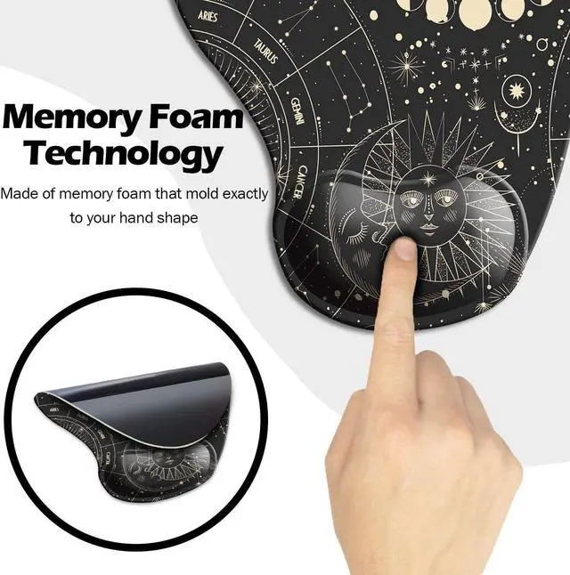 Alt view image 4 of 6 - Ergonomic Mouse Pad with Wrist Support Cute Mouse Pads with Non-Slip Rubber Base for Home Office Working Studying Easy Typing & Pain Relief Moon Sun