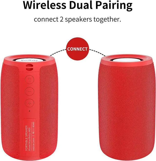 Alt view image 6 of 7 - MusiBaby Bluetooth Speaker - Portable, Wireless, Waterproof, Dual Pairing, Bluetooth 5.0, Loud Stereo, Booming Bass, 1500 Mins Playtime for Home, Party (M68 Black+Pure Red)