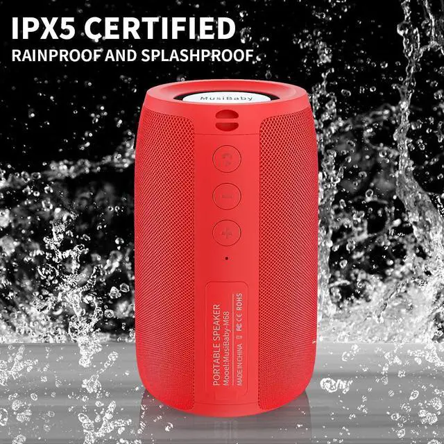 Alt view image 7 of 7 - MusiBaby Bluetooth Speaker - Portable, Wireless, Waterproof, Dual Pairing, Bluetooth 5.0, Loud Stereo, Booming Bass, 1500 Mins Playtime for Home, Party (M68 Black+Pure Red)