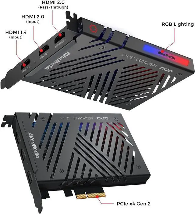 Alt view image 3 of 7 - AVerMedia Live Gamer Duo. Dual HDMI 1080p PCIe Video Capture Card, Stream with 4k60 HDR and FHD 240fps Pass-Through, Work with DSLR, Xbox Series x/s, PS5, Nintendo Switch, Windows 11 (GC570D)
