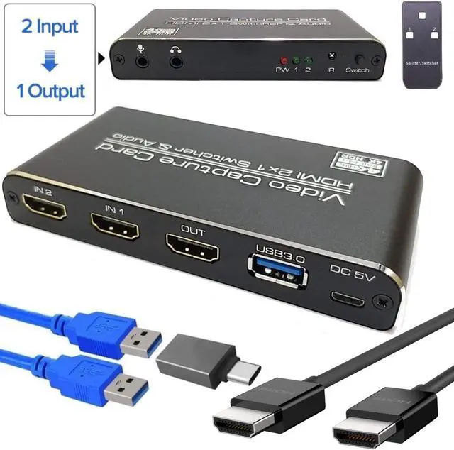 Alt view image 2 of 6 - YOTOCAP 4K 60fps HDMI 2 in 1 Out to USB3.0 Game Video Capture Card with Microphone Input, Audio Output, Record up to 1080p Full HD, Broadcast Live Stream and Record Grabber Converter