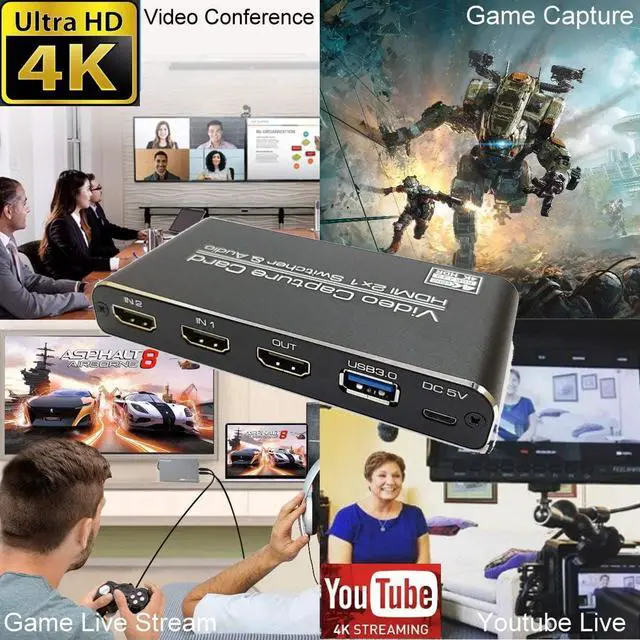 Alt view image 4 of 6 - YOTOCAP 4K 60fps HDMI 2 in 1 Out to USB3.0 Game Video Capture Card with Microphone Input, Audio Output, Record up to 1080p Full HD, Broadcast Live Stream and Record Grabber Converter
