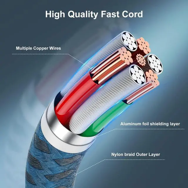 Alt view image 4 of 7 - 2Pack for iPhone Charger Cord 3FT Lighting Cable 3 Feet to USB Charging Cable Nylon Braided Charging Cord 3 Foot Compatible with iPhone 14 13 12 11 X XS XR Pad - Blue